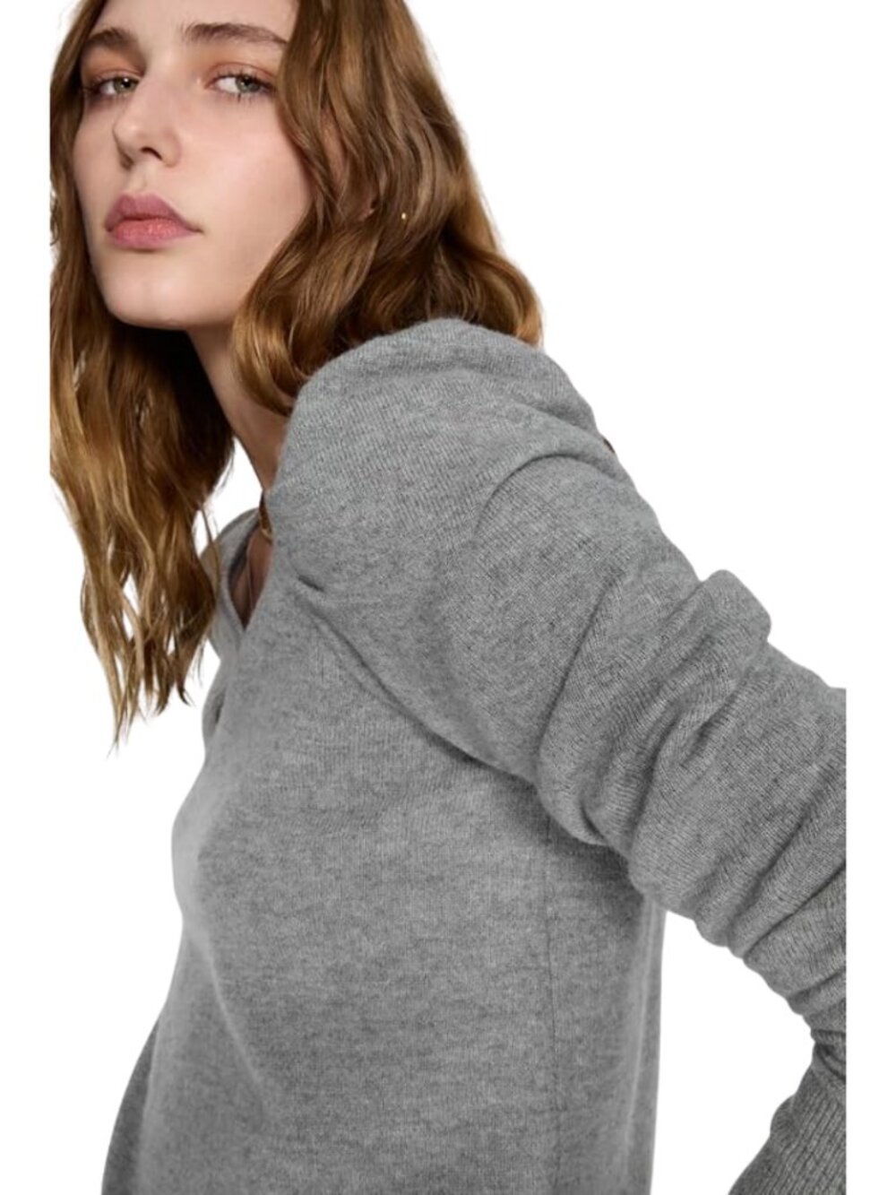 Rebecca Minkoff Janine Wool Puff Sleeve V-Neck Sweater Pullover Women's XS Gray - Picture 3 of 15